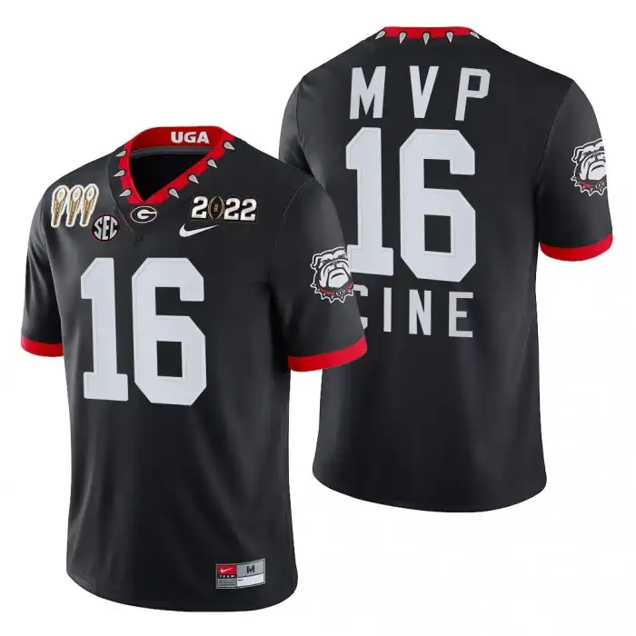 Men's Georgia Bulldogs #16 Lewis Cine 2021-22 National Champions White College CFP MVP Football Jersey 2410JPVP5