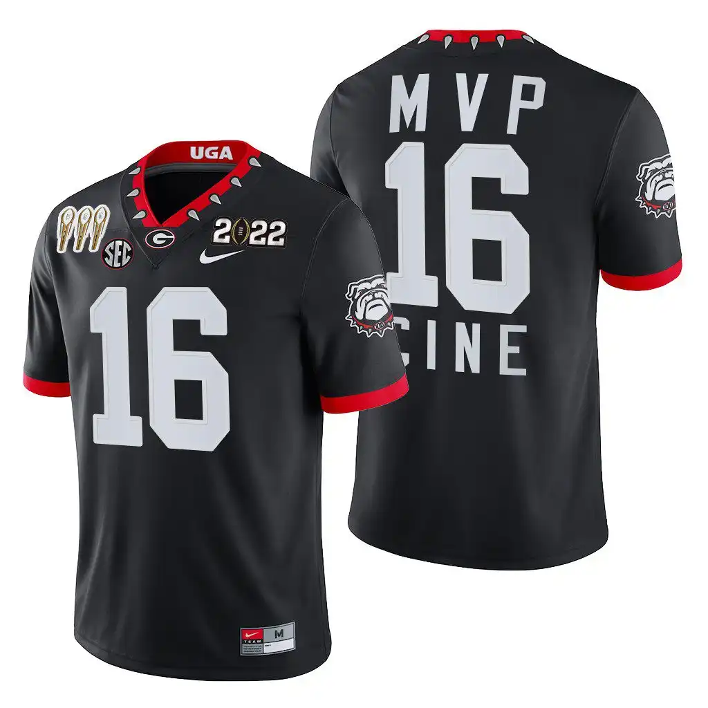 Men's Georgia Bulldogs #16 Lewis Cine 2021-22 National Champions White College CFP MVP Football Jersey 2410KUUT0