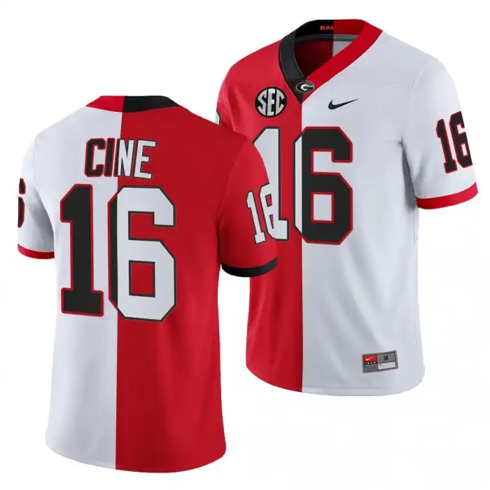 Men's Georgia Bulldogs #16 Lewis Cine 2021-22 Red College Split Edition White Football Jersey 2410NWRX4