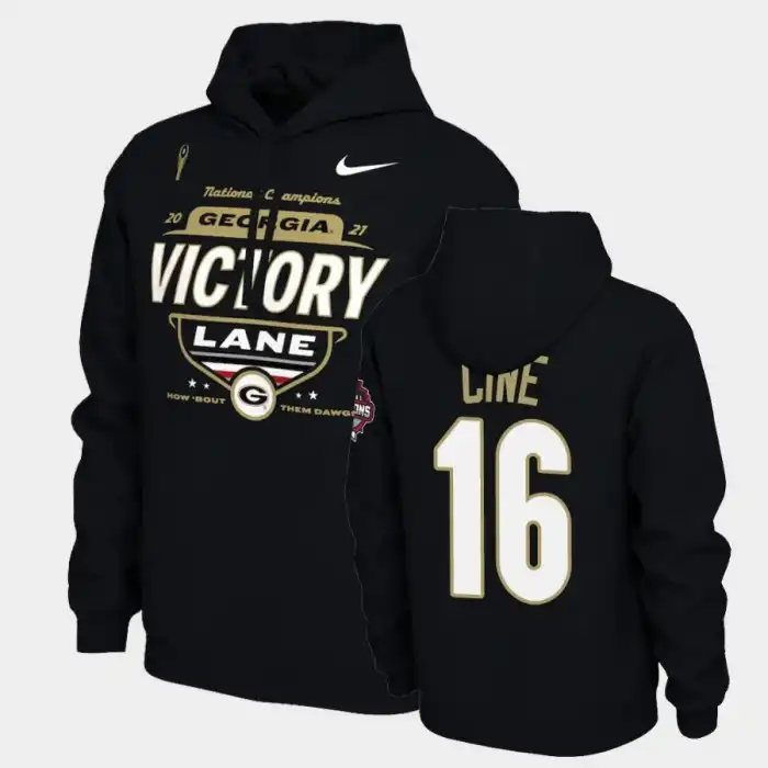 Men's Georgia Bulldogs #16 Lewis Cine 2021 National Champions College Black Football Hoodie 2410SYSZ7