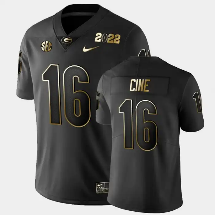 Men's Georgia Bulldogs #16 Lewis Cine 2021 National Champions College Golden Black Football Jersey 2410WJBC1