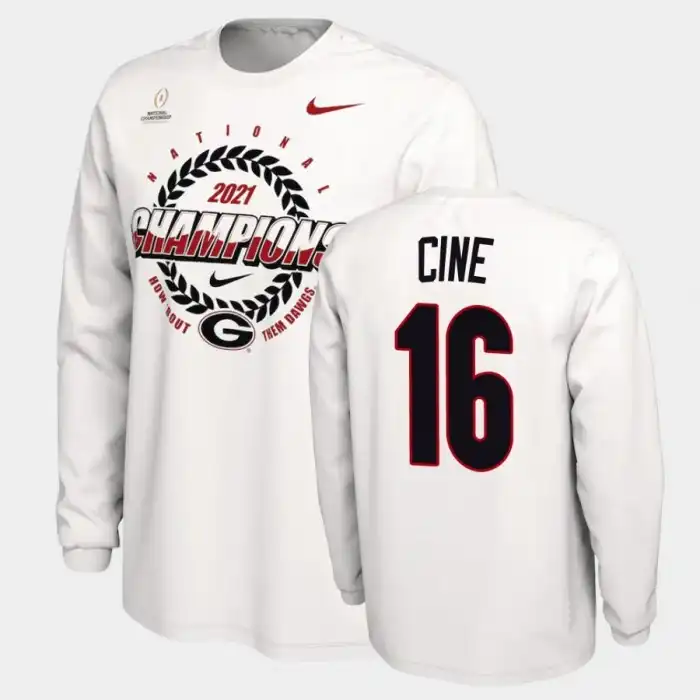 Men's Georgia Bulldogs #16 Lewis Cine 2021 National Champions College White Football T-Shirt 2410IRHF6