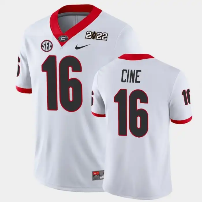 Men's Georgia Bulldogs #16 Lewis Cine 2021 National Champions White College Game Football Jersey 2410DLNM8