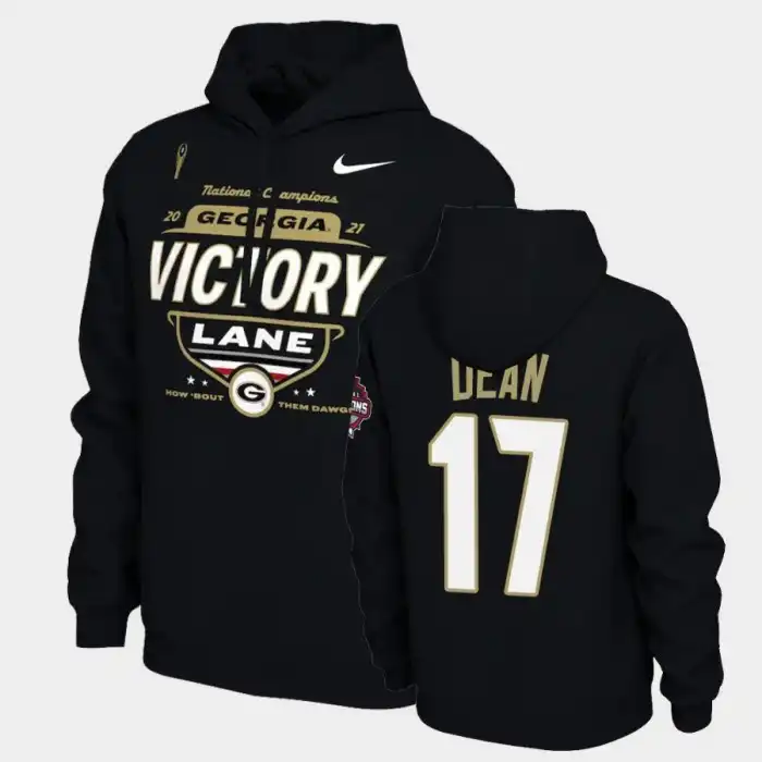 Men's Georgia Bulldogs #17 Nakobe Dean 2021 National Champions College Black Football Hoodie 2410WREH7