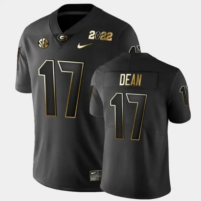 Men's Georgia Bulldogs #17 Nakobe Dean 2021 National Champions College Golden Black Football Jersey 2410LKGP6