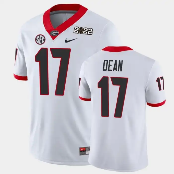 Men's Georgia Bulldogs #17 Nakobe Dean 2021 National Champions White College Game Football Jersey 2410BQVL5