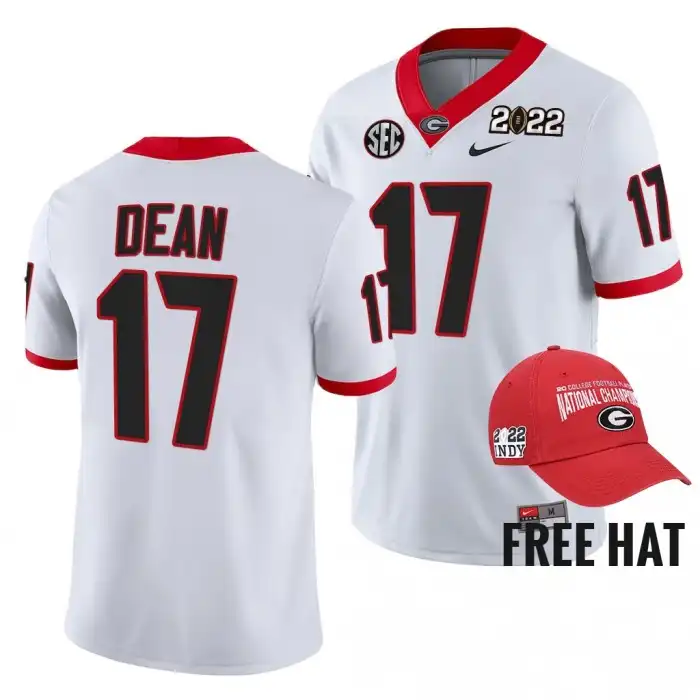 Men's Georgia Bulldogs #17 Nakobe Dean 2021 Orange Bowl White College Champions CFP Football Jersey 2410SAAS2