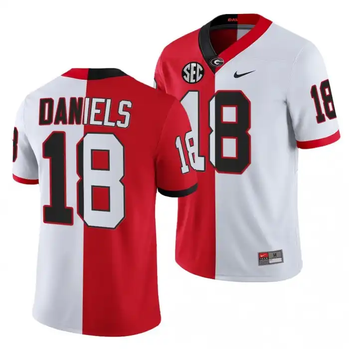 Men's Georgia Bulldogs #18 JT Daniels 2021-22 Red College Split Edition White Football Jersey 2410UTMN0