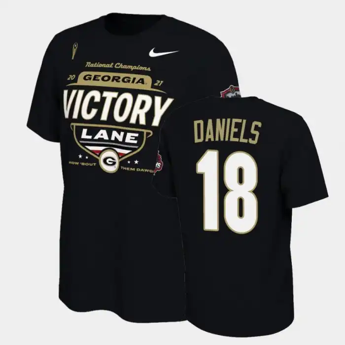 Men's Georgia Bulldogs #18 JT Daniels 2021 National Champions College Black Football T-Shirt 2410TBJP1