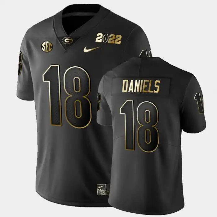 Men's Georgia Bulldogs #18 JT Daniels 2021 National Champions College Golden Black Football Jersey 2410OMMK4