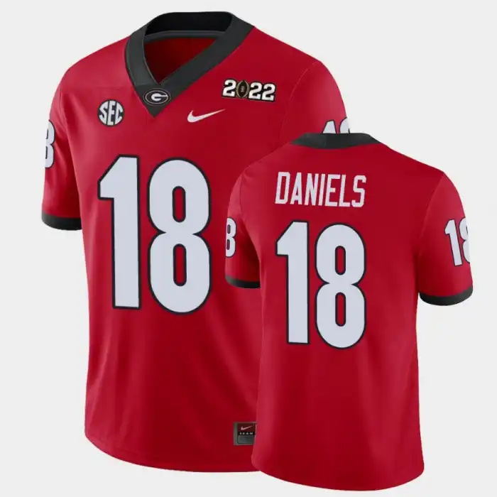 Men's Georgia Bulldogs #18 JT Daniels 2021 National Champions Red College Game Football Jersey 2410KOKY0