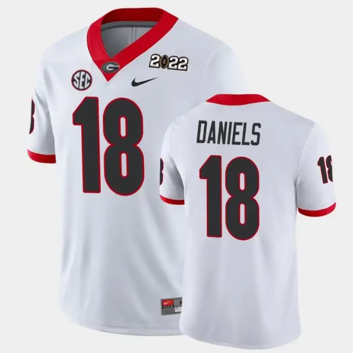 Men's Georgia Bulldogs #18 JT Daniels 2021 National Champions White College Game Football Jersey 2410JSFD8