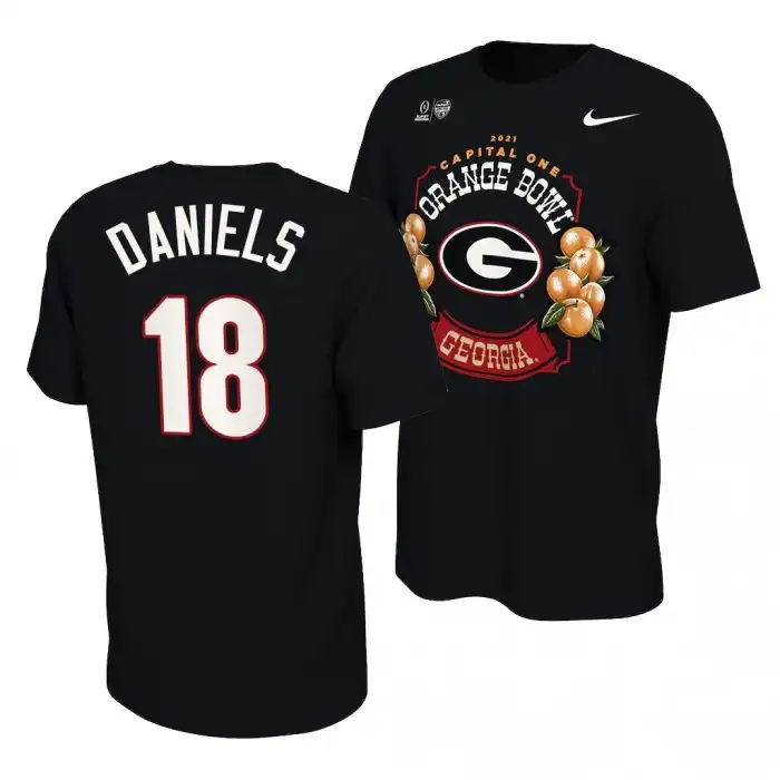 Men's Georgia Bulldogs #18 JT Daniels 2021 Orange Bowl Black College Locker Room Football T-Shirt 2410LLUO0