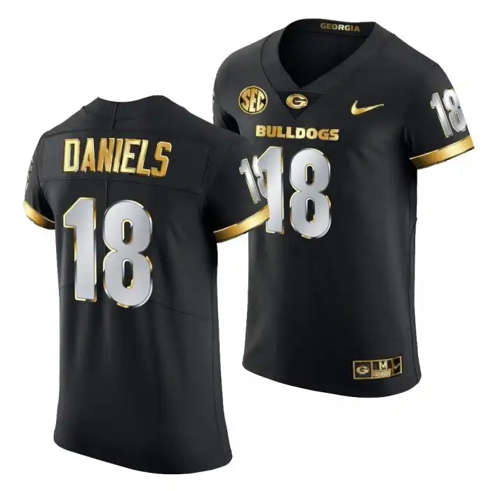 Men's Georgia Bulldogs #18 JT Daniels Black Golden Edition 2020-21 College Authentic Football Jersey 2410NXIC3