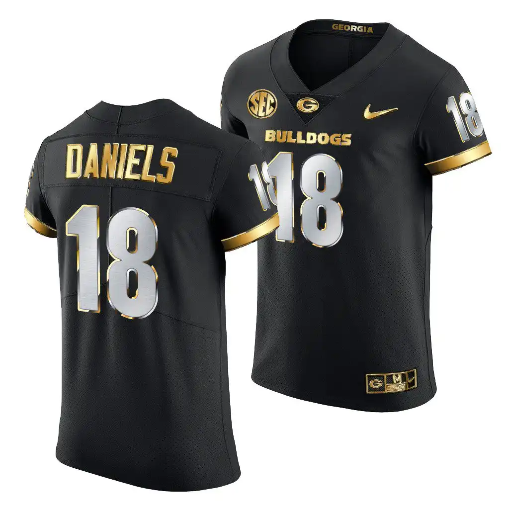 Men's Georgia Bulldogs #18 JT Daniels Black Golden Edition 2020-21 College Authentic Football Jersey 2410TZCW1