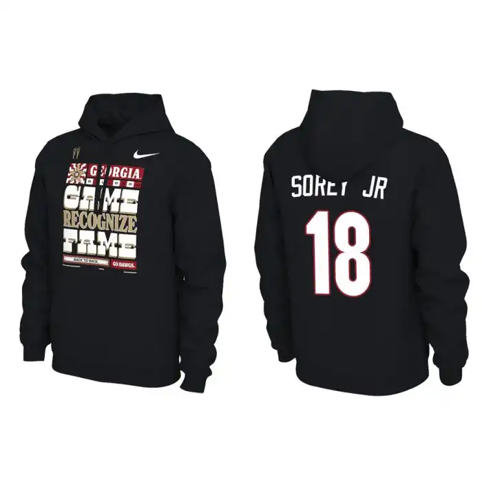 Men's Georgia Bulldogs #18 Xavian Sorey Jr. Playoff Locker Room Black College 2022 National Champions Pullover Football Hoodie 2410QAGM3