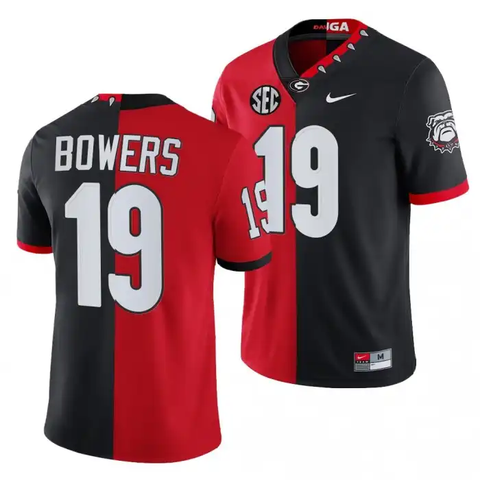 Men's Georgia Bulldogs #19 Brock Bowers 2021-22 100th Anniversary Black College Split Edition Mascot Red Football Jersey 2410NKHD2