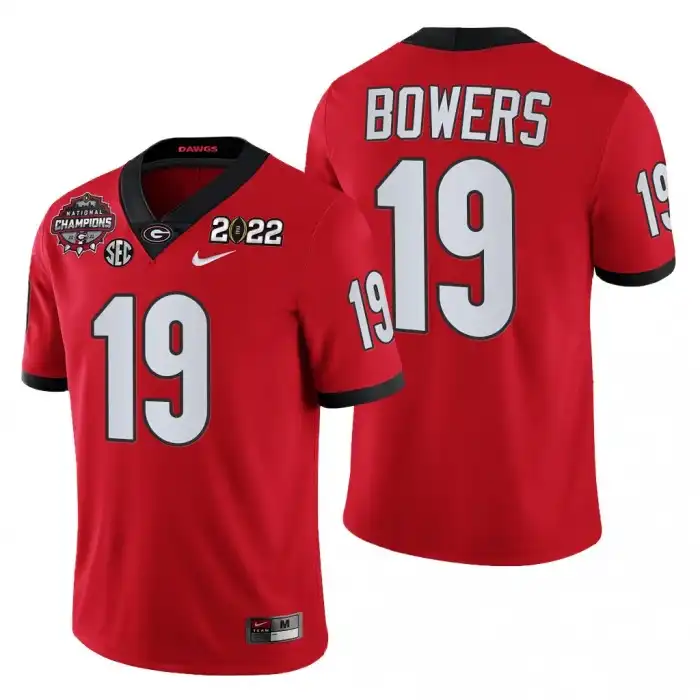 Men's Georgia Bulldogs #19 Brock Bowers 2021-22 National Champions College CFP Red Football Jersey 2410LHQC0