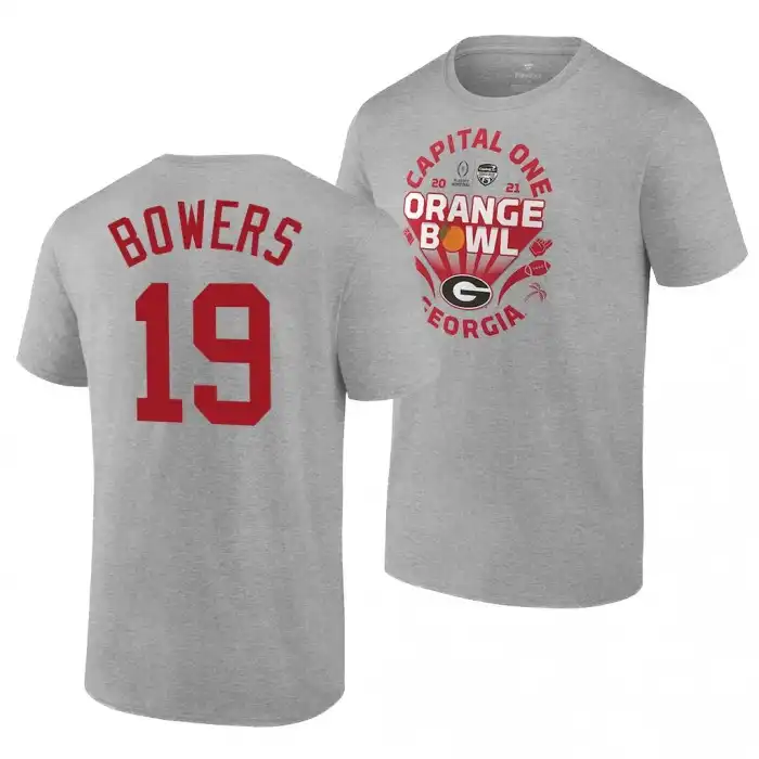 Men's Georgia Bulldogs #19 Brock Bowers 2021 Orange Bowl CFP College Gray Football T-Shirt 2410XMRI0