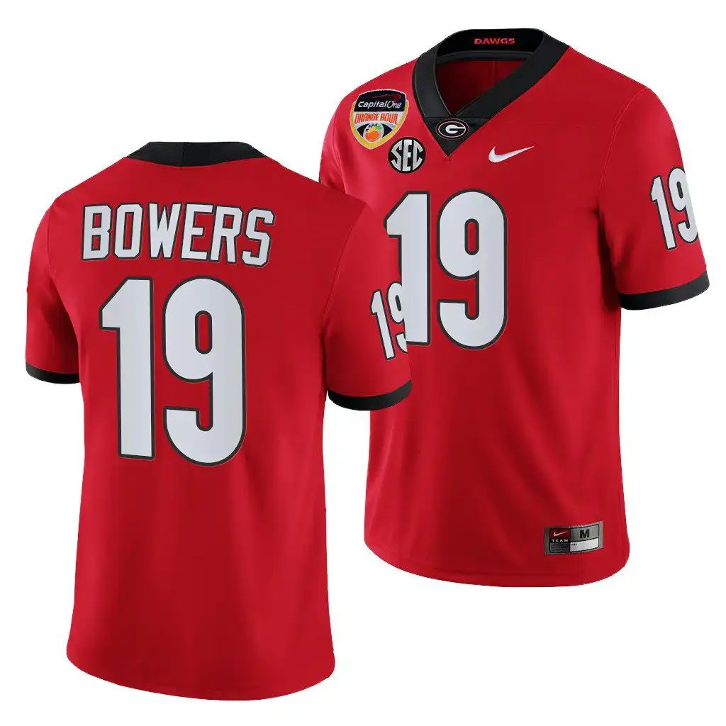 Men's Georgia Bulldogs #19 Brock Bowers 2021 Orange Bowl Playoff College Red Football Jersey 2410HQIC4