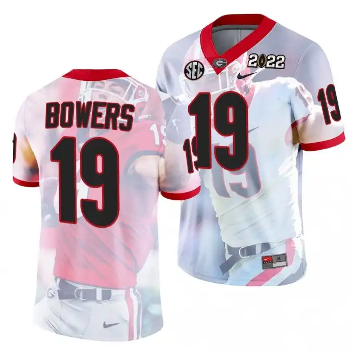 Men's Georgia Bulldogs #19 Brock Bowers 2022 National Champions Decisive Highlights College hip White Football Jersey 2410EOJJ3