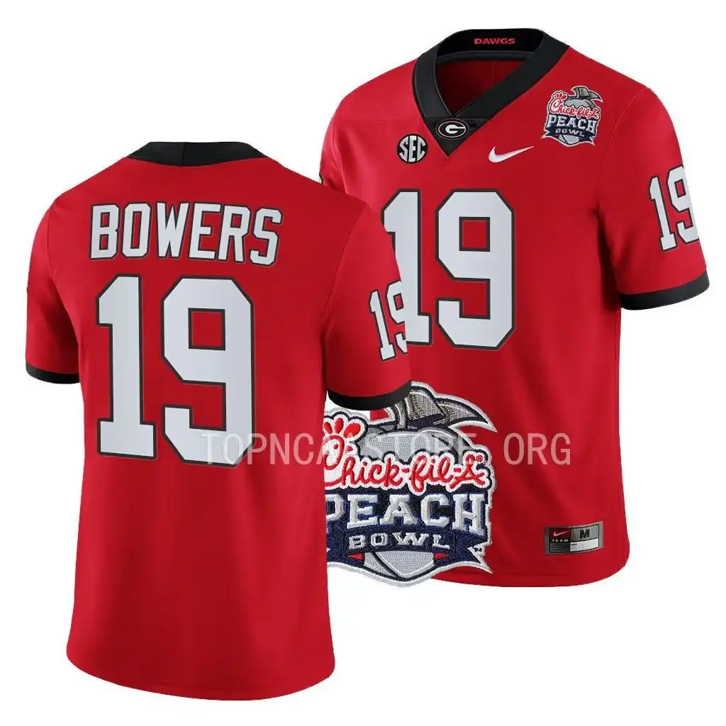 Men's Georgia Bulldogs #19 Brock Bowers 2022 Peach Bowl Playoff College Red Football Jersey 2410ONUH3