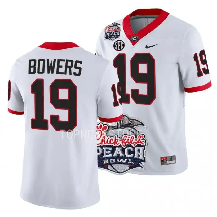 Men's Georgia Bulldogs #19 Brock Bowers 2022 Peach Bowl Playoff College White Football Jersey 2410KCPB1