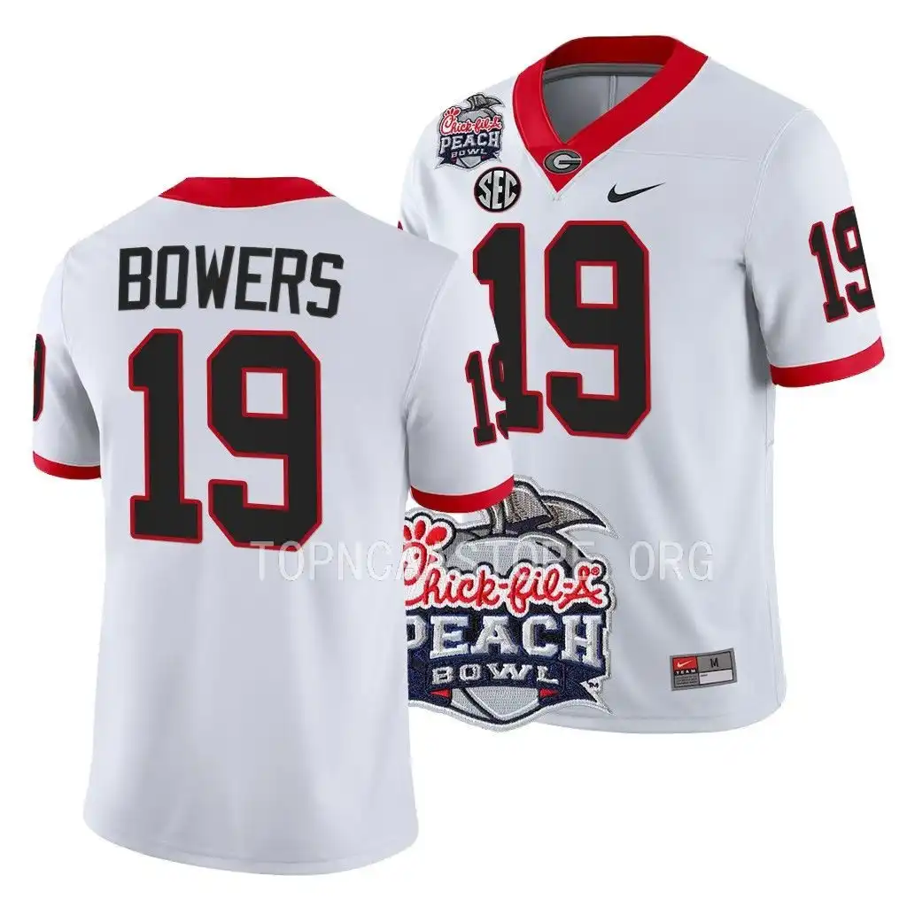 Men's Georgia Bulldogs #19 Brock Bowers 2022 Peach Bowl Playoff College White Football Jersey 2410RNTR2