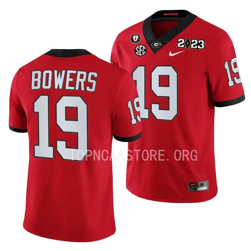 Men's Georgia Bulldogs #19 Brock Bowers 2023 National Championship Playoff College Red Football Jersey 2410ROKZ8