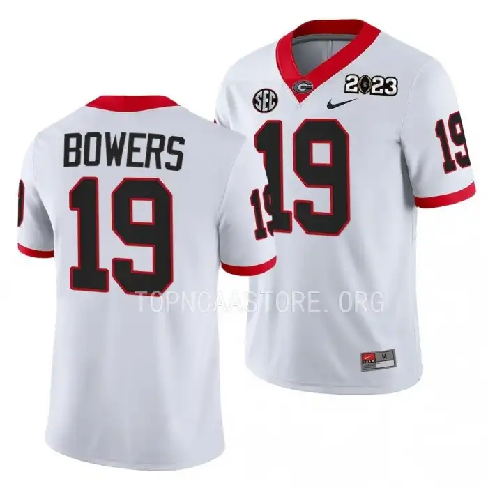 Men's Georgia Bulldogs #19 Brock Bowers 2023 National Championship Playoff College White Football Jersey 2410IJMT6