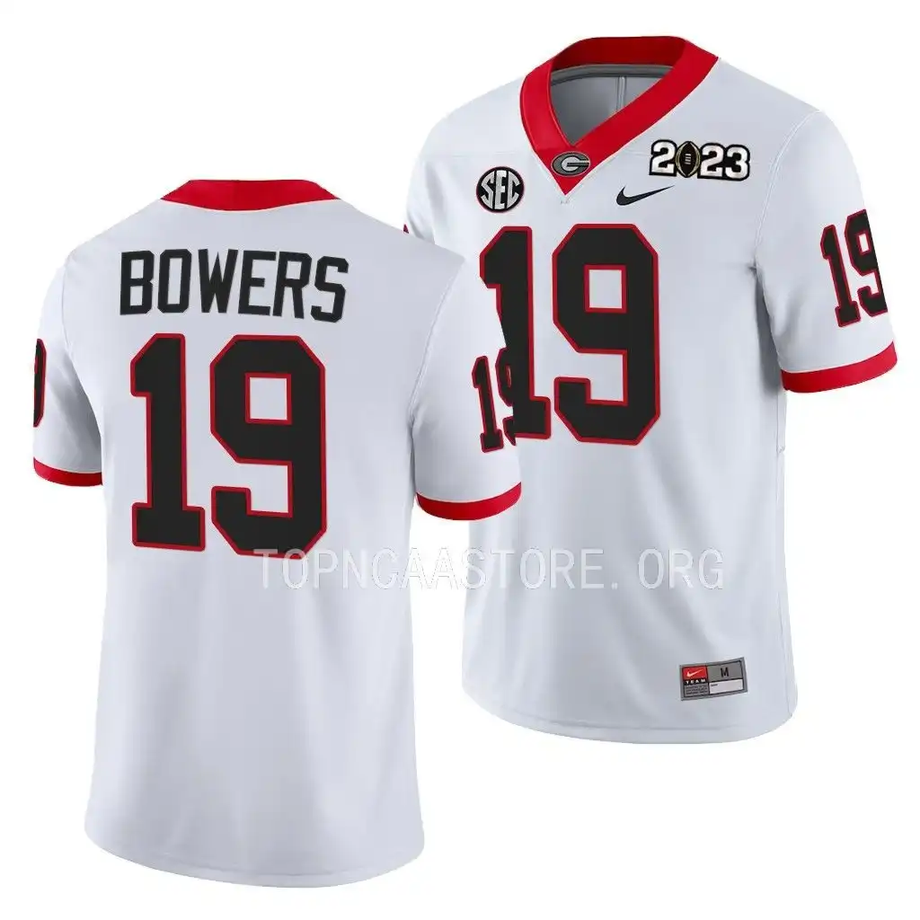 Men's Georgia Bulldogs #19 Brock Bowers 2023 National Championship Playoff College White Football Jersey 2410JXPV1