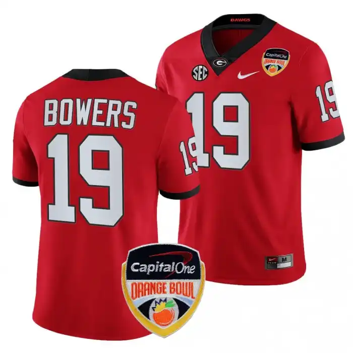 Men's Georgia Bulldogs #19 Brock Bowers 2023 Orange Bowl Playoff College Red Football Jersey 2410DWUN7