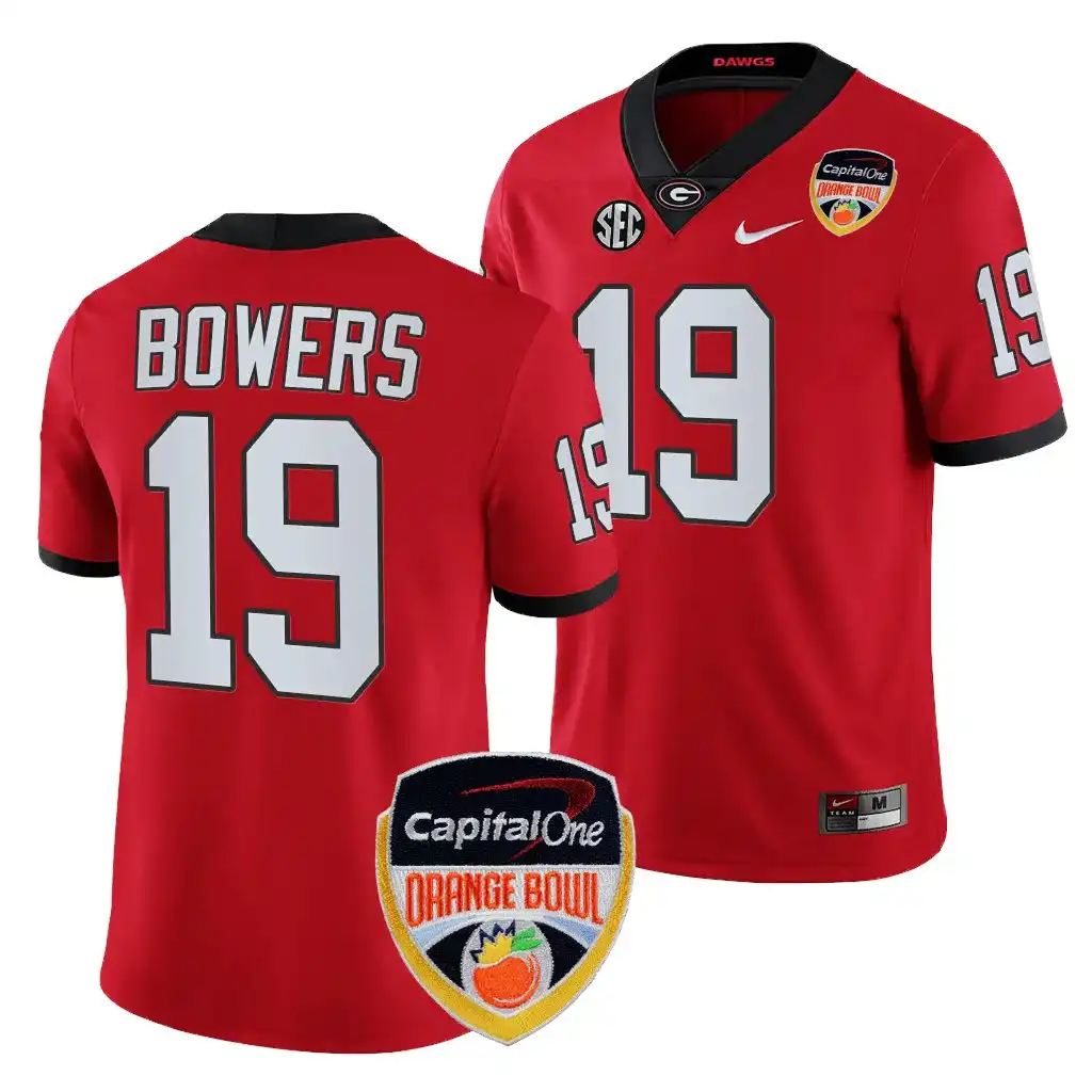 Men's Georgia Bulldogs #19 Brock Bowers 2023 Orange Bowl Playoff College Red Football Jersey 2410ZQHN7