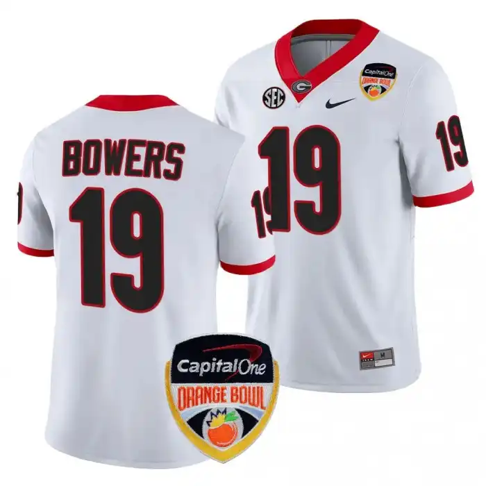 Men's Georgia Bulldogs #19 Brock Bowers 2023 Orange Bowl Playoff Shirt College White Football Jersey 2410MGTN8