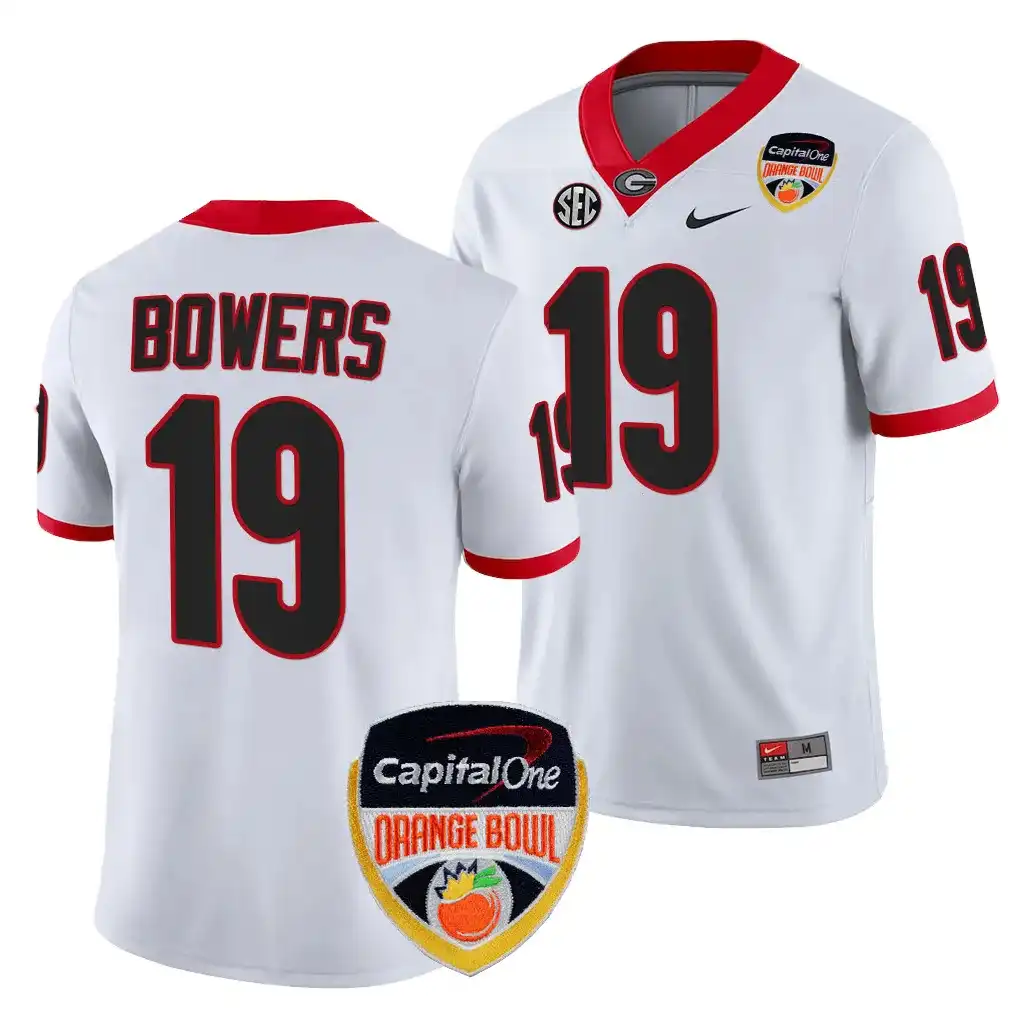 Men's Georgia Bulldogs #19 Brock Bowers 2023 Orange Bowl Playoff Shirt College White Football Jersey 2410TBOQ6