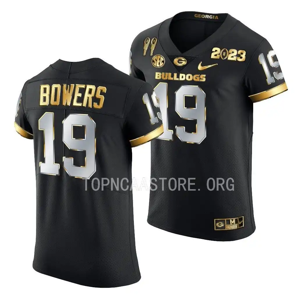 Men's Georgia Bulldogs #19 Brock Bowers 2X CFBPlayoff National Champions Golden College Black Limited Football Jersey 2410OANB3