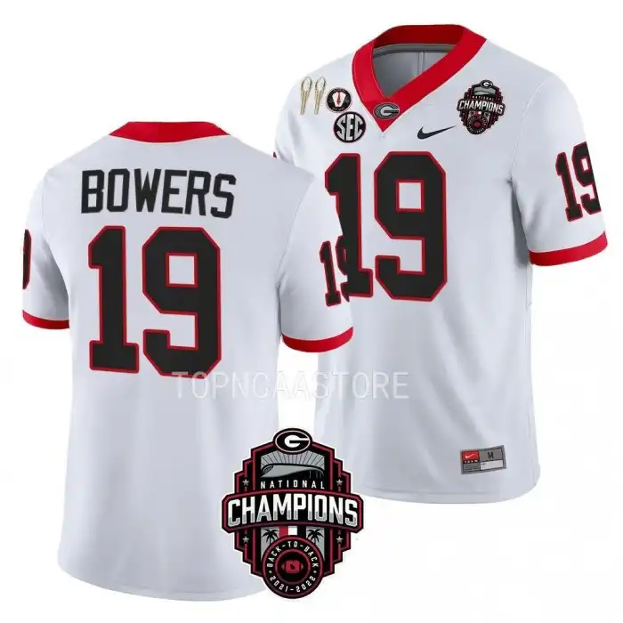 Men's Georgia Bulldogs #19 Brock Bowers Back-To-Back White College National Champions CFBPlayoff 2023 Football Jersey 2410FYBM5