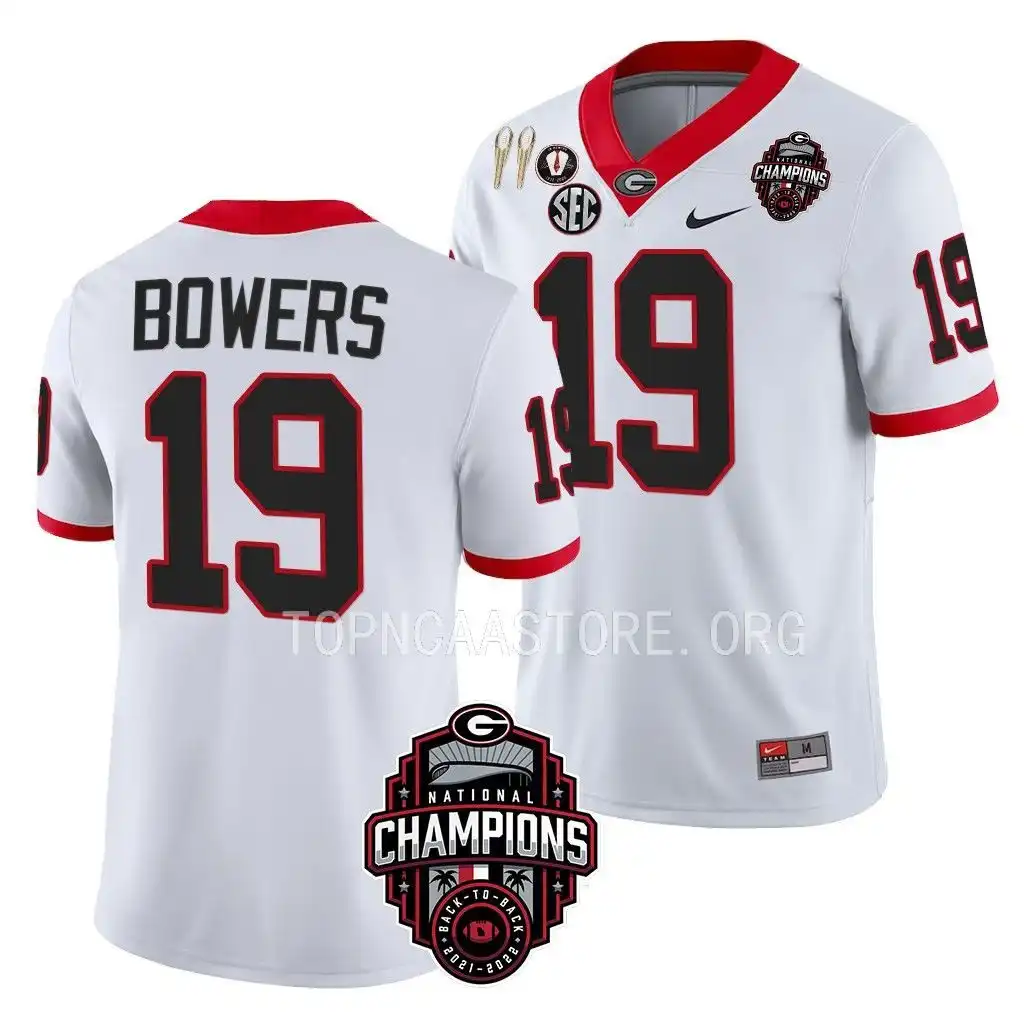 Men's Georgia Bulldogs #19 Brock Bowers Back-To-Back White College National Champions CFBPlayoff 2023 Football Jersey 2410HOPT2