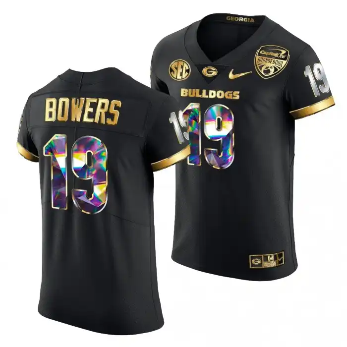 Men's Georgia Bulldogs #19 Brock Bowers Black Golden Diamond Edition College 2021 Orange Bowl Football Jersey 2410DZVG1