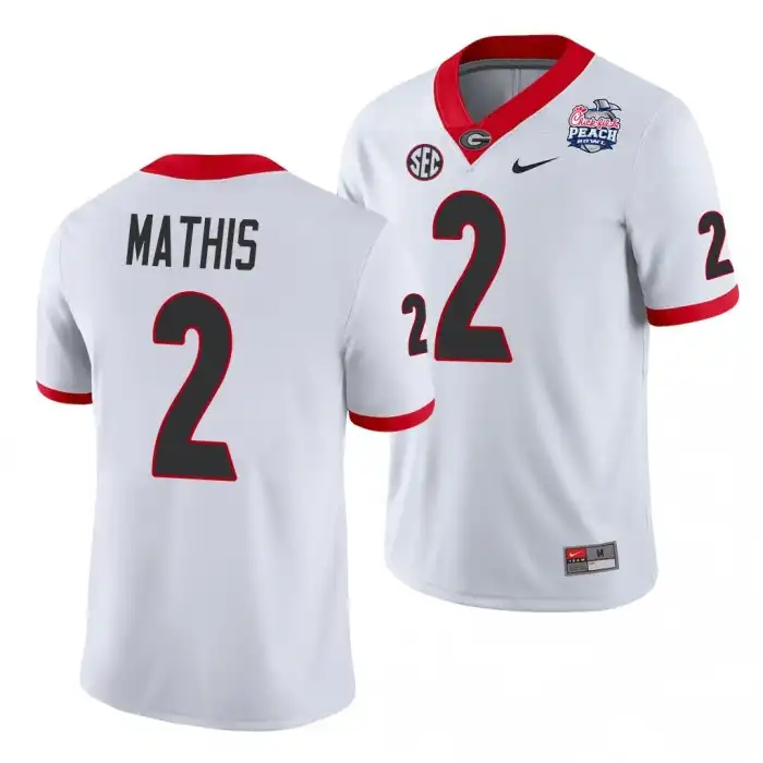 Men's Georgia Bulldogs #2 D'Wan Mathis 2021 Peach Bowl College White Football Jersey 2410LTFP6