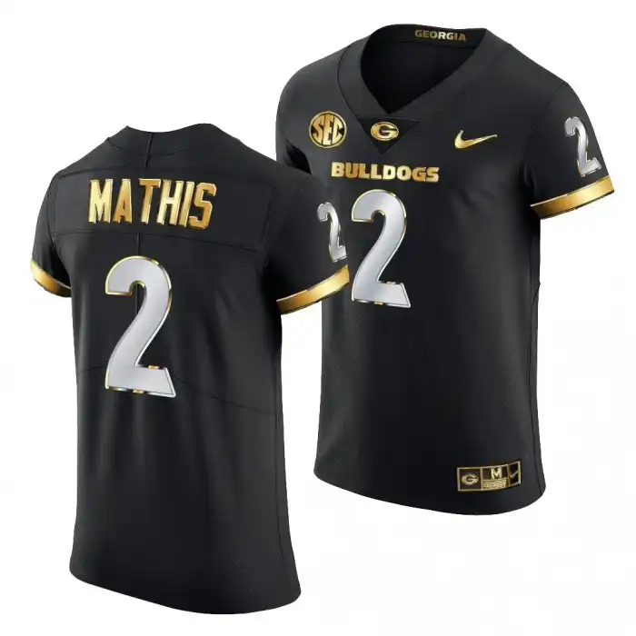 Men's Georgia Bulldogs #2 D'Wan Mathis Black Golden Edition 2020-21 College Authentic Football Jersey 2410QBQN4