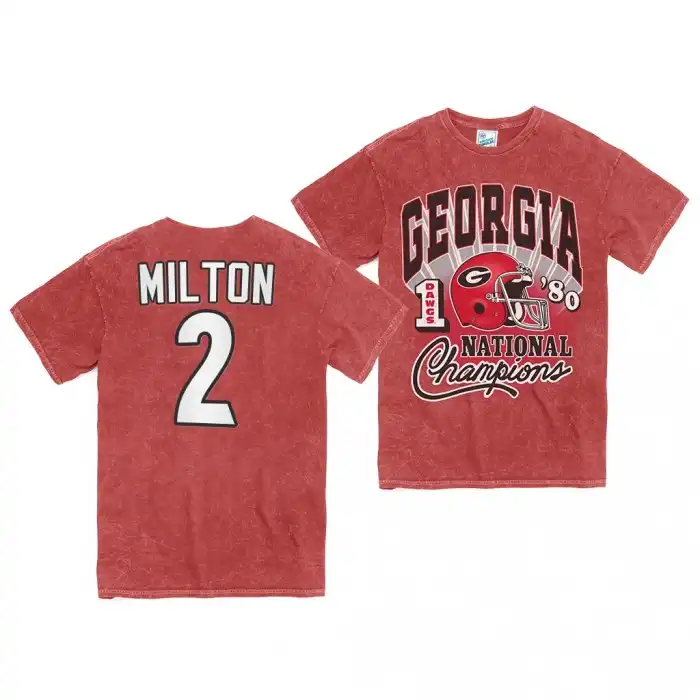 Men's Georgia Bulldogs #2 Kendall Milton 1980 National Champs Rocker Vintage Tubular College Red Football T-Shirt 2410CZTL5