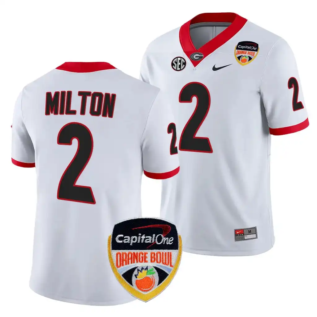 Men's Georgia Bulldogs #2 Kendall Milton 2023 Orange Bowl Playoff Shirt College White Football Jersey 2410LJYW1