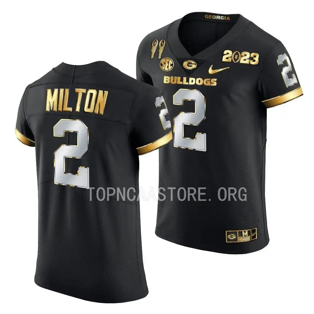 Men's Georgia Bulldogs #2 Kendall Milton 2X CFBPlayoff National Champions Golden College Black Limited Football Jersey 2410OZES4