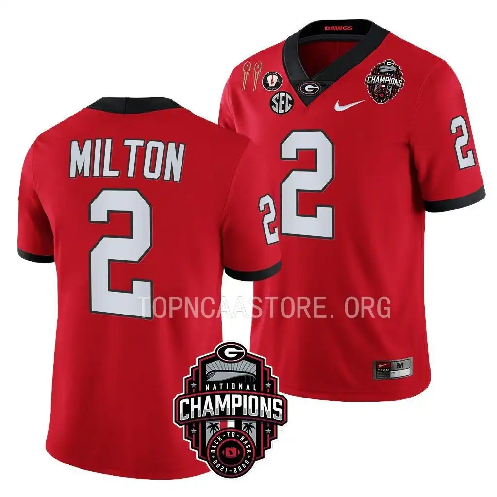 Men's Georgia Bulldogs #2 Kendall Milton Back-To-Back Red College National Champions CFBPlayoff 2023 Football Jersey 2410LBMQ1