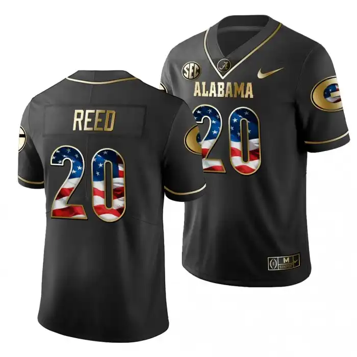 Men's Georgia Bulldogs #20 J.R. Reed 2019 Black Golden Edition College Stars And Stripes Limited Football Jersey 2410CPAH7