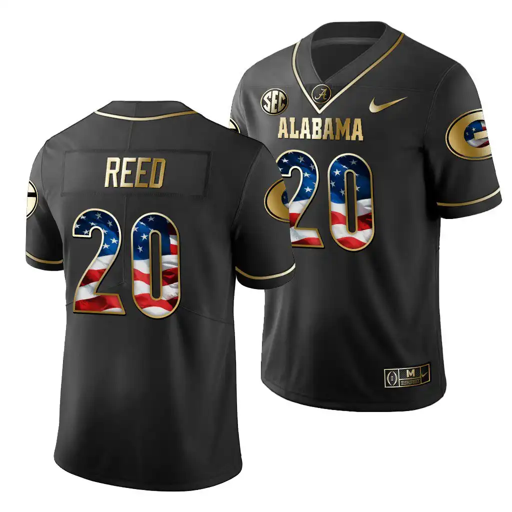 Men's Georgia Bulldogs #20 J.R. Reed 2019 Black Golden Edition College Stars And Stripes Limited Football Jersey 2410JJJU8