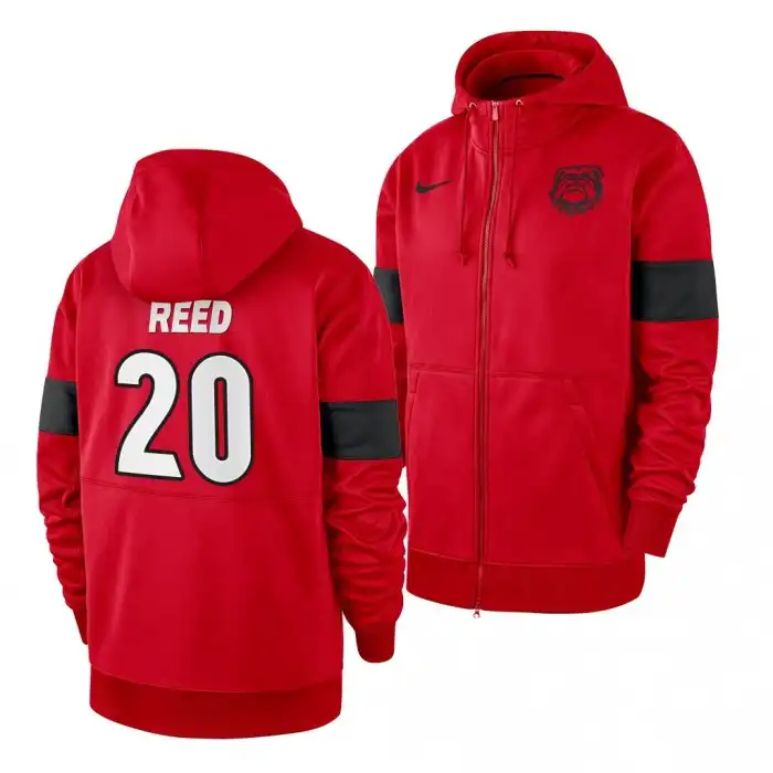 Men's Georgia Bulldogs #20 J.R. Reed Red Full-Zip College Sideline Performance Football Hoodie 2410IMHU5