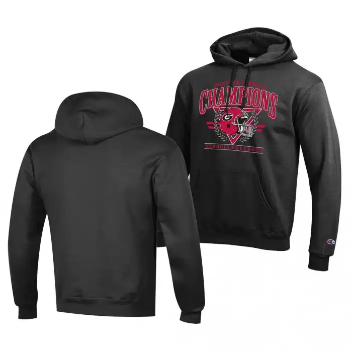 Men's Georgia Bulldogs 2021 National Champions Black College CFP Helmet Wreath Powerblend Pullover Football Hoodie 2410BMOS0