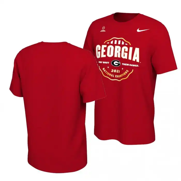 Men's Georgia Bulldogs 2021 National Champions Celebration College CFP Red Football T-Shirt 2410ITTH7